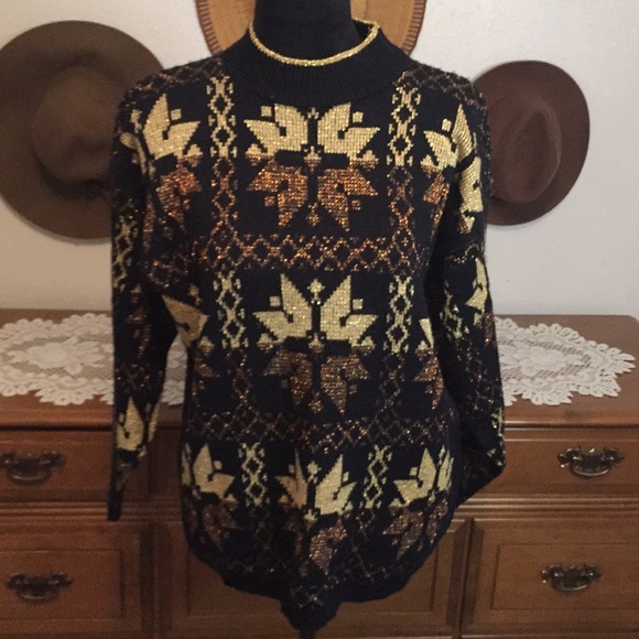VTG 80’s Metallic Snowflake Knit Sweater - Picture 10 of 14